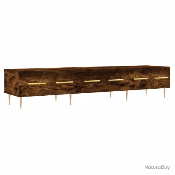 Meuble TV rectangulaire rangement pratique 150 x 36 x 30 cm en bois d'ing�nierie ch�ne fum� 02_0048