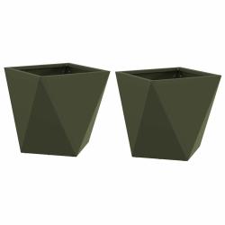 Lot de 2 jardini&egrave;res modernes pour ext&eacute;rieur 30 x 30 x 30 cm en acier vert olive 02_0053055