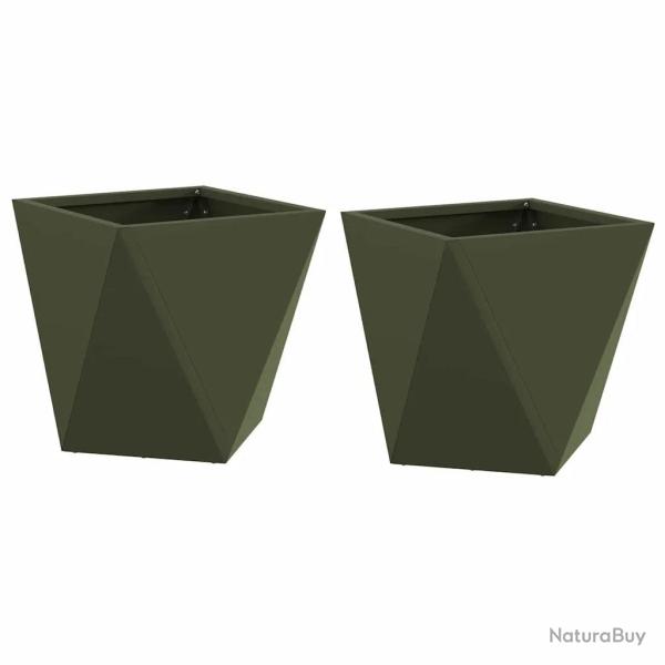 Lot de 2 jardini�res modernes pour ext�rieur 30 x 30 x 30 cm en acier vert olive 02_0053055
