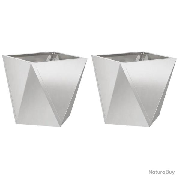 Lot de 2 jardini�res carr�es modernes pour ext�rieur 50 x 50 x 50 cm en acier inoxydable argent 02_