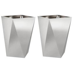 Lot de 2 jardini&egrave;res rectangulaires modernes pour ext&eacute;rieur 50 x 50 x 75 cm en acier inoxydable arg