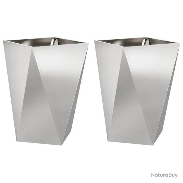 Lot de 2 jardini�res rectangulaires modernes pour ext�rieur 50 x 50 x 75 cm en acier inoxydable arg