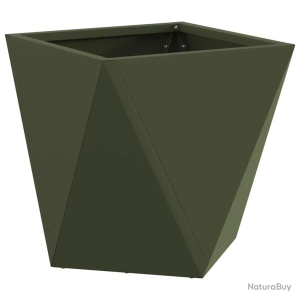 Jardini�re carr�e moderne ext�rieur 30 x 30 x 30 cm avec base consolid�e en acier vert olive 02_005