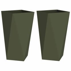 Lot de 2 jardini&egrave;res modernes pour ext&eacute;rieur 40 x 40 x 75 cm en acier vert olive 02_0053027