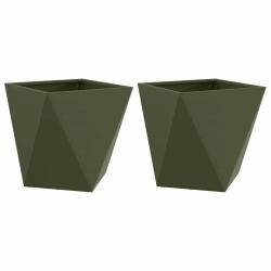 Lot de 2 jardini&egrave;res modernes ext&eacute;rieures 40 x 40 x 40 cm style &eacute;pur&eacute; en acier vert olive 02_0053069