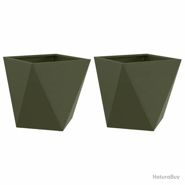 Lot de 2 jardini�res modernes ext�rieures 40 x 40 x 40 cm style �pur� en acier vert olive 02_0053069