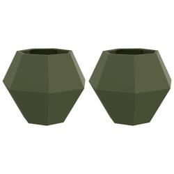 Lot de 2 jardini&egrave;res rectangulaires en acier vert olive 75 x 75 x 60 cm pour ext&eacute;rieur moderne et d