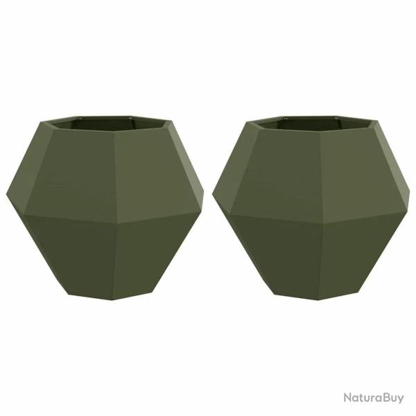 Lot de 2 jardini�res rectangulaires en acier vert olive 75 x 75 x 60 cm pour ext�rieur moderne et d