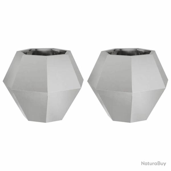 Lot de 2 jardini�res rectangulaires ext�rieures pratiques 50 x 50 x 40 cm en acier inoxydable argen
