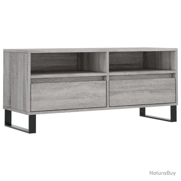 Meuble TV design moderne 100 x 34 x 44 cm grand rangement ergonomique en bois d'ing�nierie gris 02_
