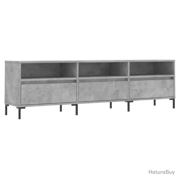 Meuble TV moderne pratique avec rangement 150 x 30 x 44 cm en bois d'ing�nierie gris b�ton 02_00489