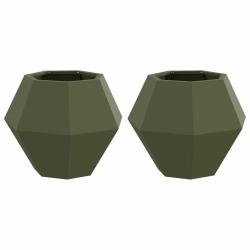 Lot de 2 jardini&egrave;res rectangulaires &eacute;l&eacute;gantes ext&eacute;rieur 50 x 50 x 40 cm en acier vert olive 02_0053