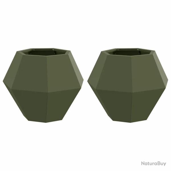 Lot de 2 jardini�res rectangulaires �l�gantes ext�rieur 50 x 50 x 40 cm en acier vert olive 02_0053