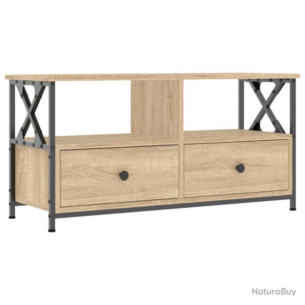 Meuble TV industriel avec espace de rangement 90 x 33 x 45 cm en bois d'ing�nierie ch�ne sonoma 02_