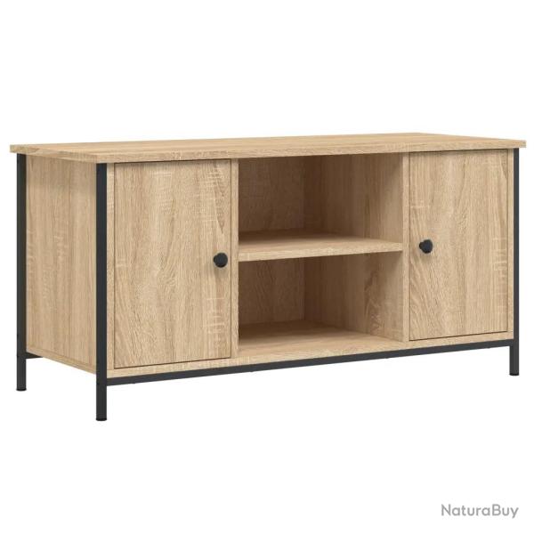 Meuble TV classique avec espace de rangement 100 x 40 x 50 cm en bois d'ing�nierie ch�ne sonoma 02_