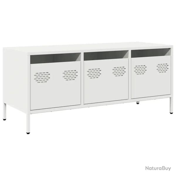 Meuble TV industriel avec 3 tiroirs rangement 101,5 x 39 x 43,5 cm en acier lamin� � froid blanc 02