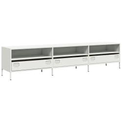 Meuble TV design industriel 202 x 39 x 43 cm espace de rangement 3 tiroirs chic en acier lamin&eacute; &agrave; f