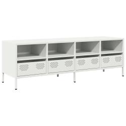 Meuble TV industriel blanc 135 x 39 x 43 cm rangement fonctionnel d&eacute;coration salon en acier lamin&eacute;