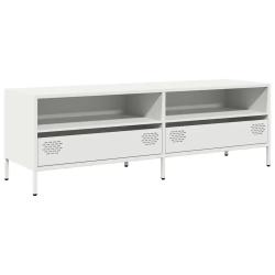 Meuble TV industriel design moderne rangement 135 x 39 x 43 cm en acier lamin&eacute; &agrave; froid blanc 02_004