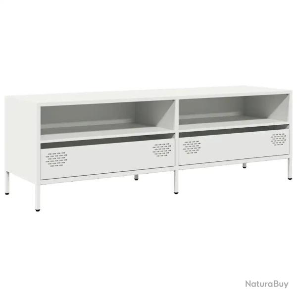 Meuble TV industriel design moderne rangement 135 x 39 x 43 cm en acier lamin� � froid blanc 02_004