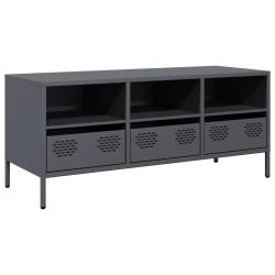 Meuble TV robuste industriel avec rangement 101,5 x 39 x 43,5 cm en acier lamin&eacute; &agrave; froid anthracite