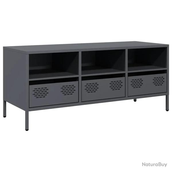 Meuble TV robuste industriel avec rangement 101,5 x 39 x 43,5 cm en acier lamin� � froid anthracite
