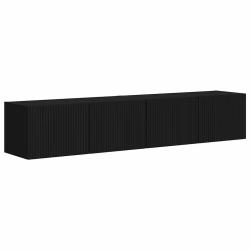Lot de 2 meubles TV muraux modernes fonctionnels 60 x 31 x 29.5 cm en bois d'ing&eacute;nierie noir 02_005