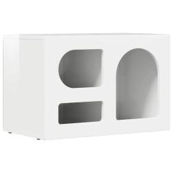 Meuble TV moderne fonctionnel 60 x 35 x 40 cm style contemporain en bois d'ing&eacute;nierie blanc brillan