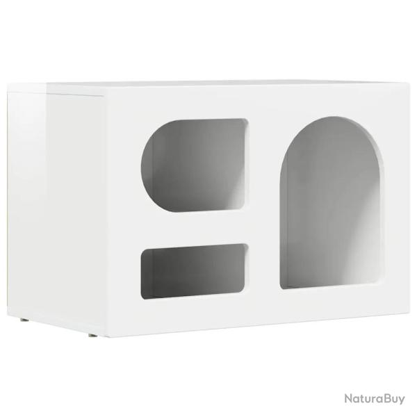 Meuble TV moderne fonctionnel 60 x 35 x 40 cm style contemporain en bois d'ing�nierie blanc brillan
