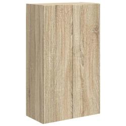 Meuble TV mural contemporain avec nombreux rangements 59,5 x 31 x 100 cm en bois d'ing&eacute;nierie ch&ecirc;ne