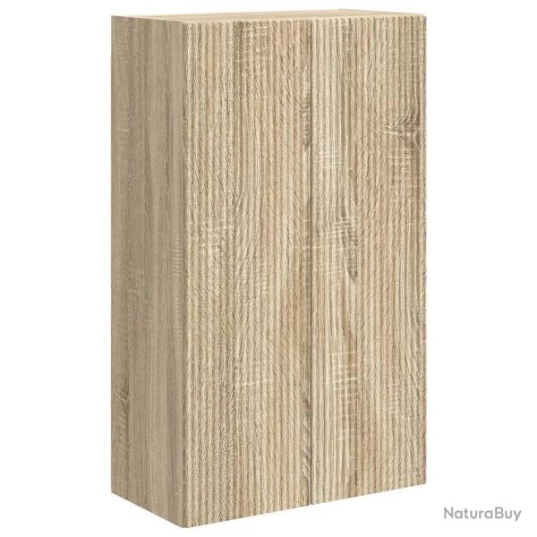 Meuble TV mural contemporain avec nombreux rangements 59,5 x 31 x 100 cm en bois d'ing�nierie ch�ne