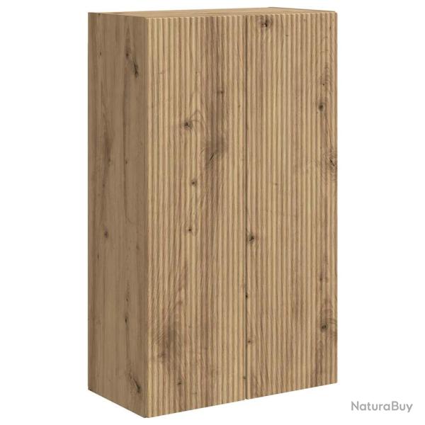 Meuble TV mural rectangulaire moderne avec rangement pratique 59,5 x 31 x 100 cm en bois ch�ne arti