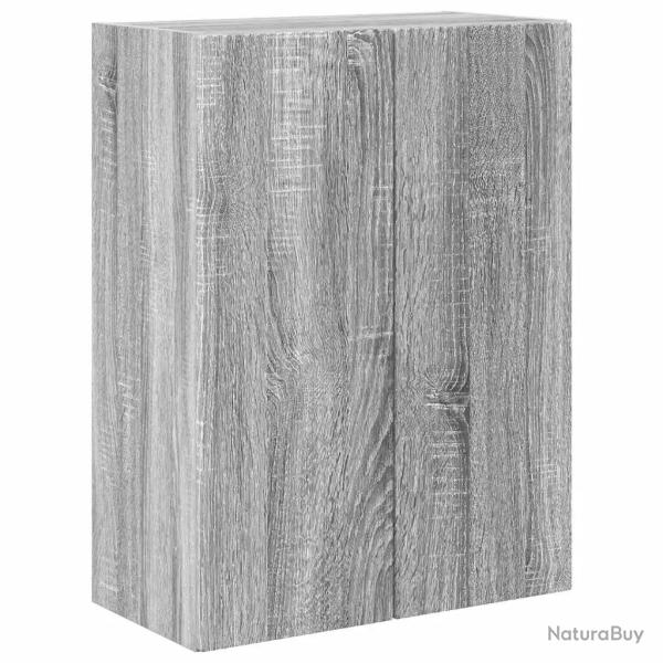 Meuble TV mural contemporain minimaliste 59,5 x 31 x 80 cm avec beaucoup de rangement en bois gris