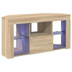 Meuble TV LED d'angle moderne optimal rangement 100 x 40 x 50 cm en bois d'ing&eacute;nierie ch&ecirc;ne sonoma
