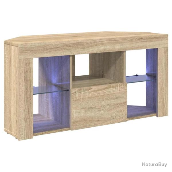 Meuble TV LED d'angle moderne optimal rangement 100 x 40 x 50 cm en bois d'ing�nierie ch�ne sonoma