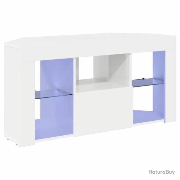 Meuble TV d'angle moderne chic rangement optimis� 100 x 40 x 50 cm en bois d'ing�nierie blanc brill