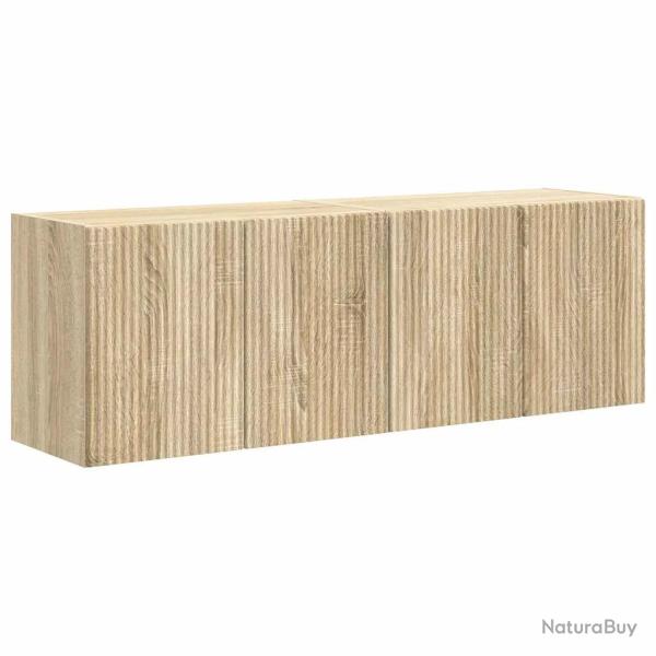 Meuble TV mural � compartiments chic contemporain 59,5 x 31 x 40 cm en bois d'ing�nierie ch�ne sono