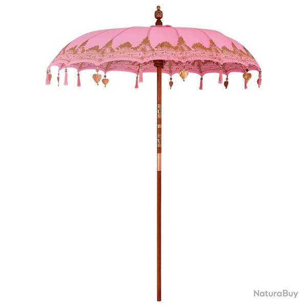 Parasol balinais rond 185 x 185 x 260 cm �l�gant charme naturel d�coratif en coton rose 02_0058823