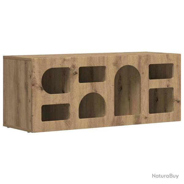 Meuble TV rectangulaire moderne rangement pratique 100 x 35 x 40 cm en bois d'ing�nierie ch�ne arti
