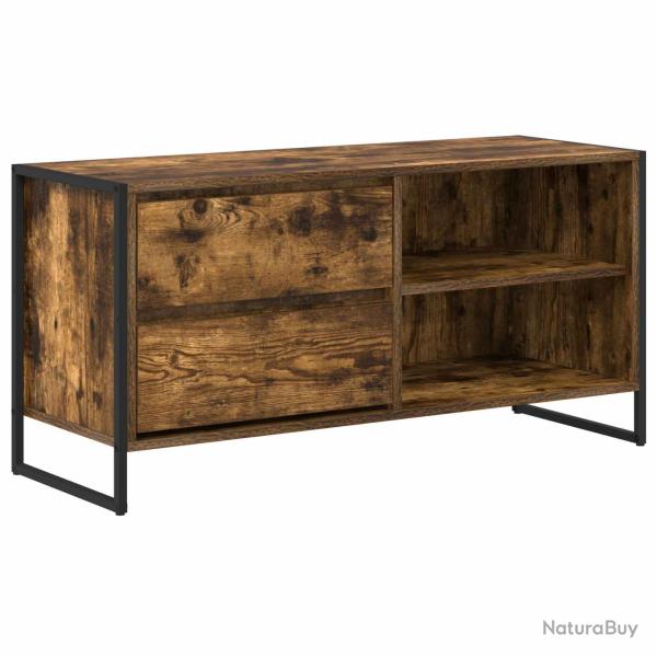 Meuble TV rectangulaire moderne avec tiroir 100 x 36 x 49,5 cm en bois d'ing�nierie ch�ne fum� 02_0
