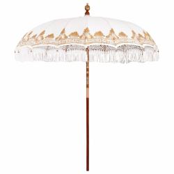 Parasol balinais rond 215 x 215 x 260 cm ombre &eacute;l&eacute;gante style tropical jardin en coton cr&egrave;me 02_005