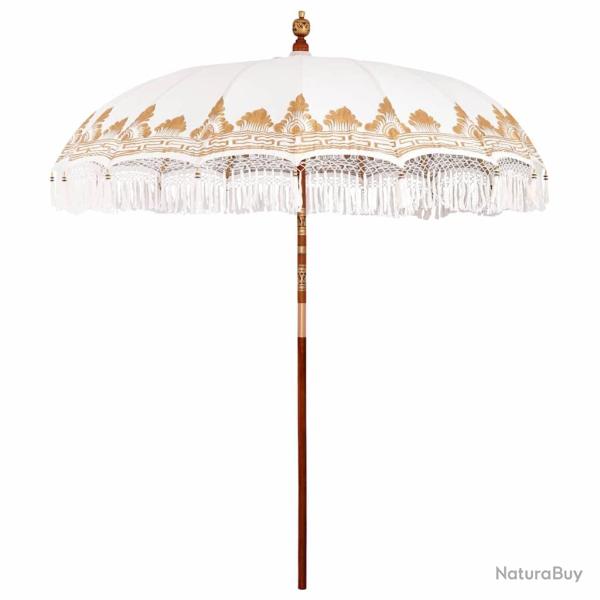 Parasol balinais rond 215 x 215 x 260 cm ombre �l�gante style tropical jardin en coton cr�me 02_005