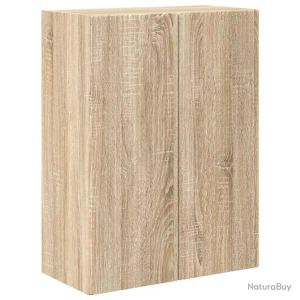 Meuble TV mural rectangulaire design contemporain plusieurs compartiments 59,5 x 31 x 80 cm en bois