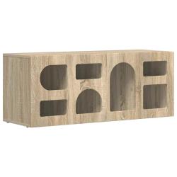 Meuble TV rectangulaire moderne pratique avec rangement 100 x 35 x 40 cm en bois d'ing&eacute;nierie ch&ecirc;ne