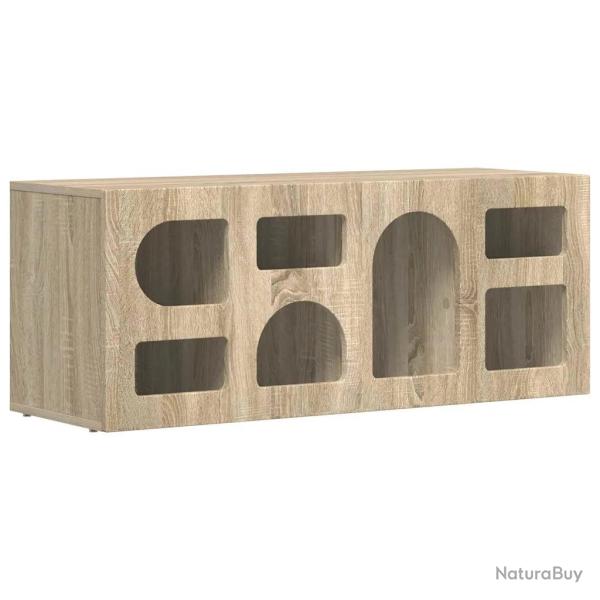 Meuble TV rectangulaire moderne pratique avec rangement 100 x 35 x 40 cm en bois d'ing�nierie ch�ne