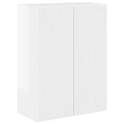 Meuble TV mural moderne rectangulaire 59,5 x 31 x 80 cm avec portes pivotantes en bois blanc brilla
