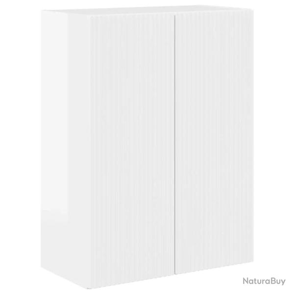 Meuble TV mural moderne rectangulaire 59,5 x 31 x 80 cm avec portes pivotantes en bois blanc brilla