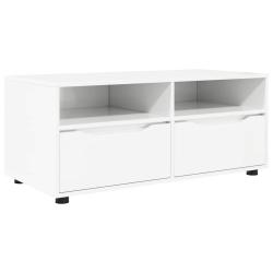 Meuble TV moderne rectangulaire avec tiroirs et &eacute;tag&egrave;res 100 x 48 x 43 cm en bois d'ing&eacute;nierie blan