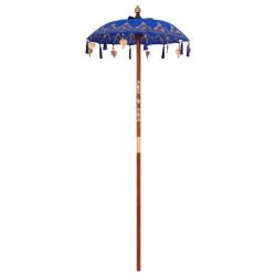 Parasol balinais rond 95 x 95 x 260 cm grand auvent d&eacute;coratif ambiance tropicale en coton bleu 02_0