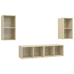 Lot de 4 meubles TV muraux ch&ecirc;ne sonoma rangement pratique style contemporain 37 x 37 x 72 cm en bo